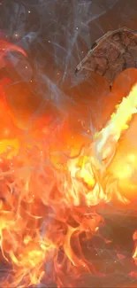 Dragon releasing fire in epic wallpaper scene.