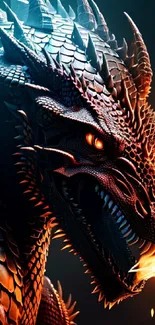 Fierce dragon breathing fire in a vibrant, detailed wallpaper design.