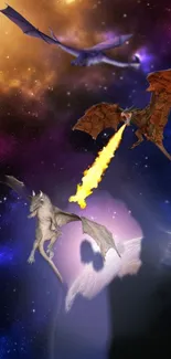 Epic dragon battle in a colorful galaxy