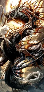 Epic dragon wallpaper with fiery background and intricate design.