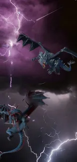 Dragons flying in a lightning storm sky wallpaper.