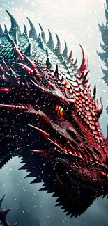 Epic ruby red dragon with detailed scales on a fantasy background.