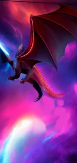 Fantasy dragon in vibrant cosmic space design.