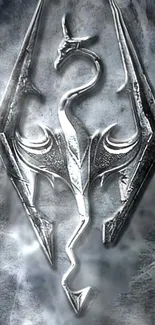 Dragon symbol on grey background wallpaper with a mystical fantasy theme.