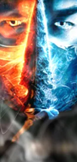 Epic dual element wallpaper with fire and ice theme for mobile background.