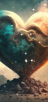 Epic dual-toned heart on cosmic background wallpaper.