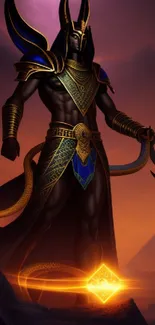 Epic Egyptian warrior with vibrant colors and mystical desert background