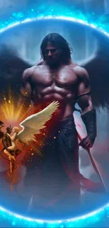 Epic angel and demon fantasy art wallpaper.