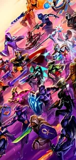 Vibrant fantasy battle scene wallpaper for mobile, featuring colorful warriors.