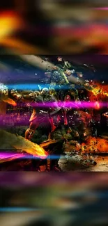 An epic fantasy battle scene with vibrant orange and purple colors.