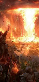 Epic medieval fantasy battle scene with fiery explosion.