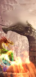 Epic dragon in a canyon with a fantasy theme for mobile wallpaper.