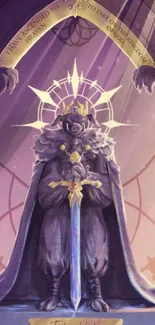 Majestic purple king statue in a fantasy setting, casting ethereal light.