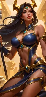 Fantasy warrior artwork featuring strong female character.