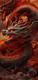 Fiery dragon in a powerful artistic pose