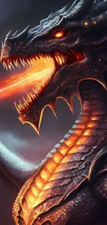 Fiery dragon emits flames in stunning mobile wallpaper.