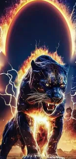 Epic fiery panther with cosmic backdrop, vibrant and dramatic mobile wallpaper.