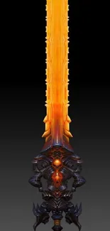 Epic fiery sword with intricate detail on a dark background.