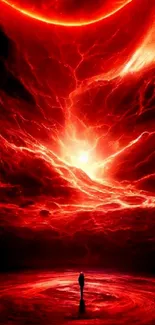 Epic red cosmic universe wallpaper with fiery celestial elements.