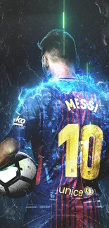 Electrifying football player in action with vibrant energy effects.