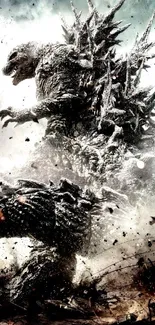 Epic Godzilla mural showcasing dynamic pose and intense action.