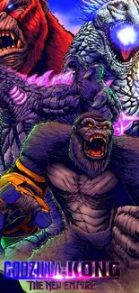 Epic Godzilla and Kong artwork with vibrant colors.