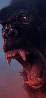 Fierce gorilla roaring in an epic mobile wallpaper design.