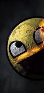 Epic cracked smiley face with yellow grunge effect.