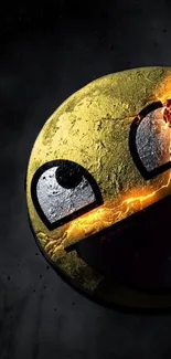 Epic grunge smiley wallpaper with glowing cracks on a dark background.