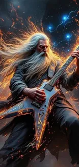 Epic guitar player surrounded by lightning.