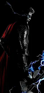 Epic hero with lightning and red cape on a dark background mobile wallpaper.