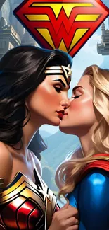 Illustration of two superheroines preparing for battle.