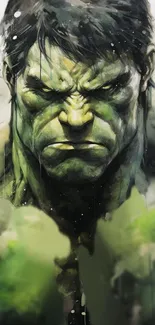 Dynamic Hulk artwork in green hues for mobile wallpaper.