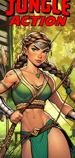 Jungle warrior archer in vibrant green setting.