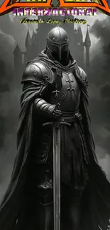 Epic knight in dark armor with a castle background.