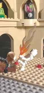 Exciting LEGO minifigure battle scene wallpaper.