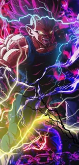 Anime character with vibrant lightning background, full of energy and color.