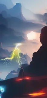 Epic mountain with lightning in stunning colors.