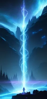 Epic phone wallpaper with lightning striking between mountains.