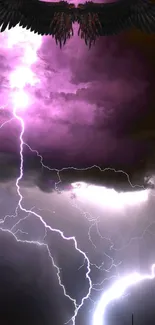 Intense purple lightning storm with a dark, dramatic sky and electric effect.