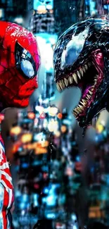 Superhero versus villain intense wallpaper scene.