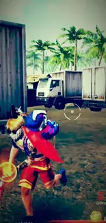 Vibrant mobile game action scene with character in motion.