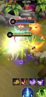 Epic intense mobile game action scene with vibrant effects