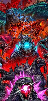 Epic monster battle wallpaper with colorful creatures.