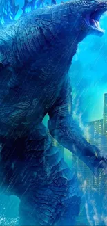 Epic monster in cityscape with blue hues