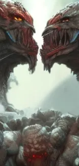 Two fierce monsters facing off in an epic fantasy battle scene.