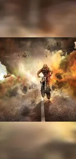 Epic motorcycle action wallpaper with intense explosion effects.