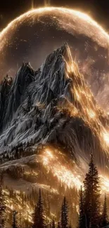 Epic mountain with glowing sky mobile wallpaper
