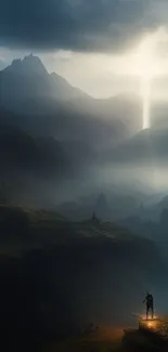 Epic mountain landscape wallpaper with misty peaks and dramatic light.