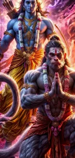 Epic mythology art featuring two powerful characters in vibrant colors.